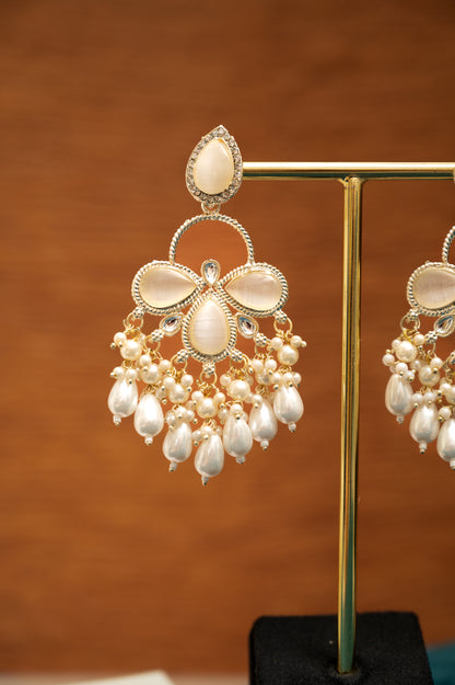 Moonstone Brass Jhumki Earring, Earring Set ZJ110-12