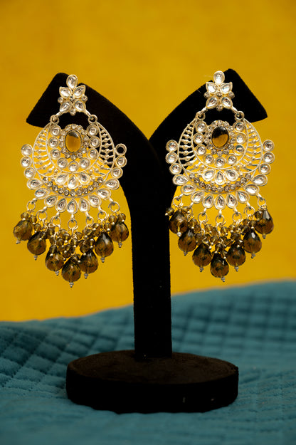 ELEGANT POLKI EARRINGS WITH STONES Brass Jhumki Earring, Earring Set