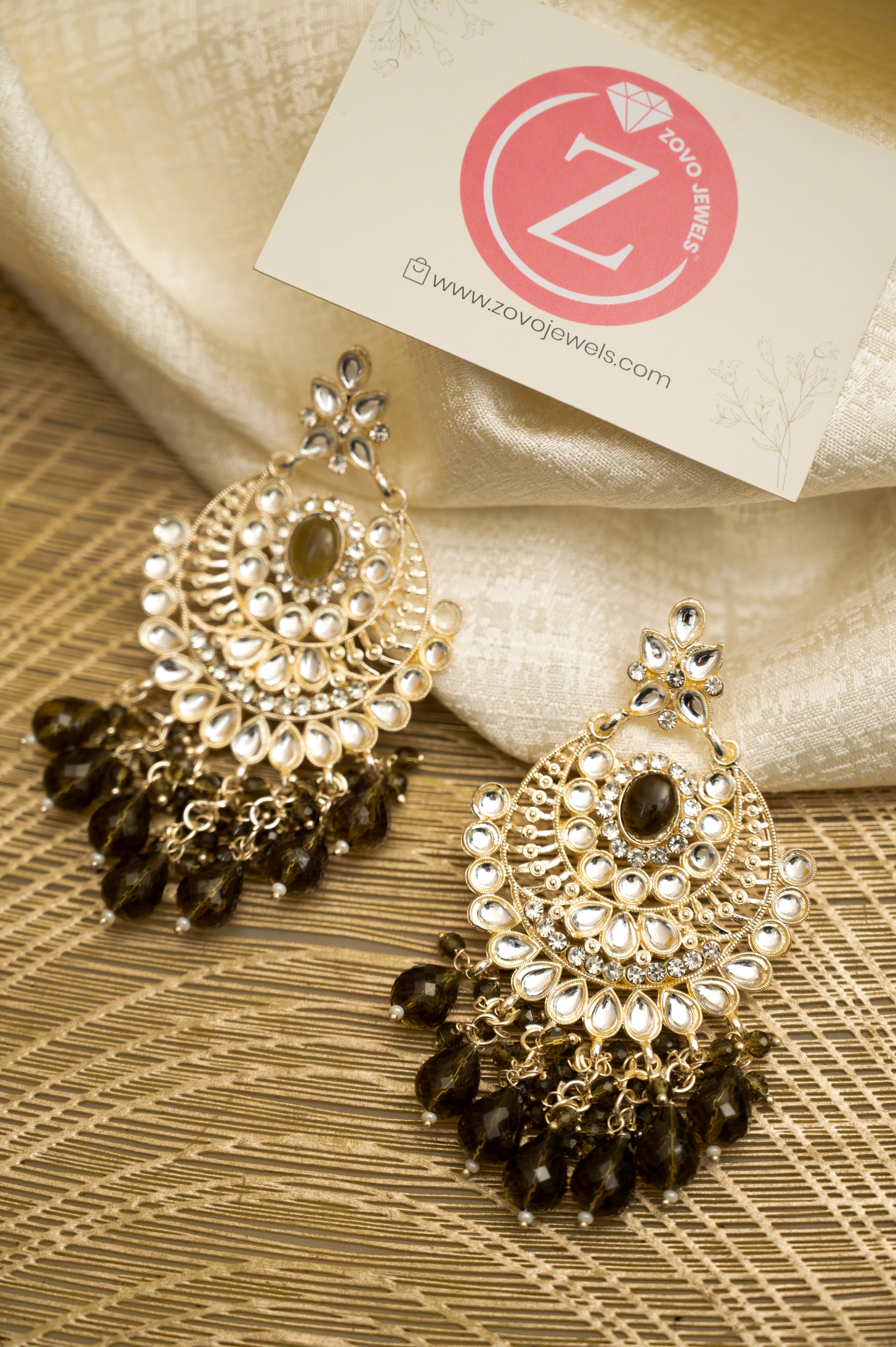 ELEGANT POLKI EARRINGS WITH STONES Brass Jhumki Earring, Earring Set