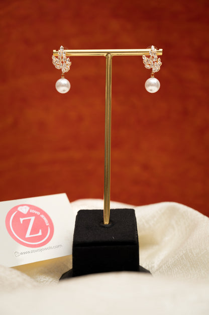 Snow leaf Pearl Drops Pearl Alloy Earring Set, Drops & Danglers