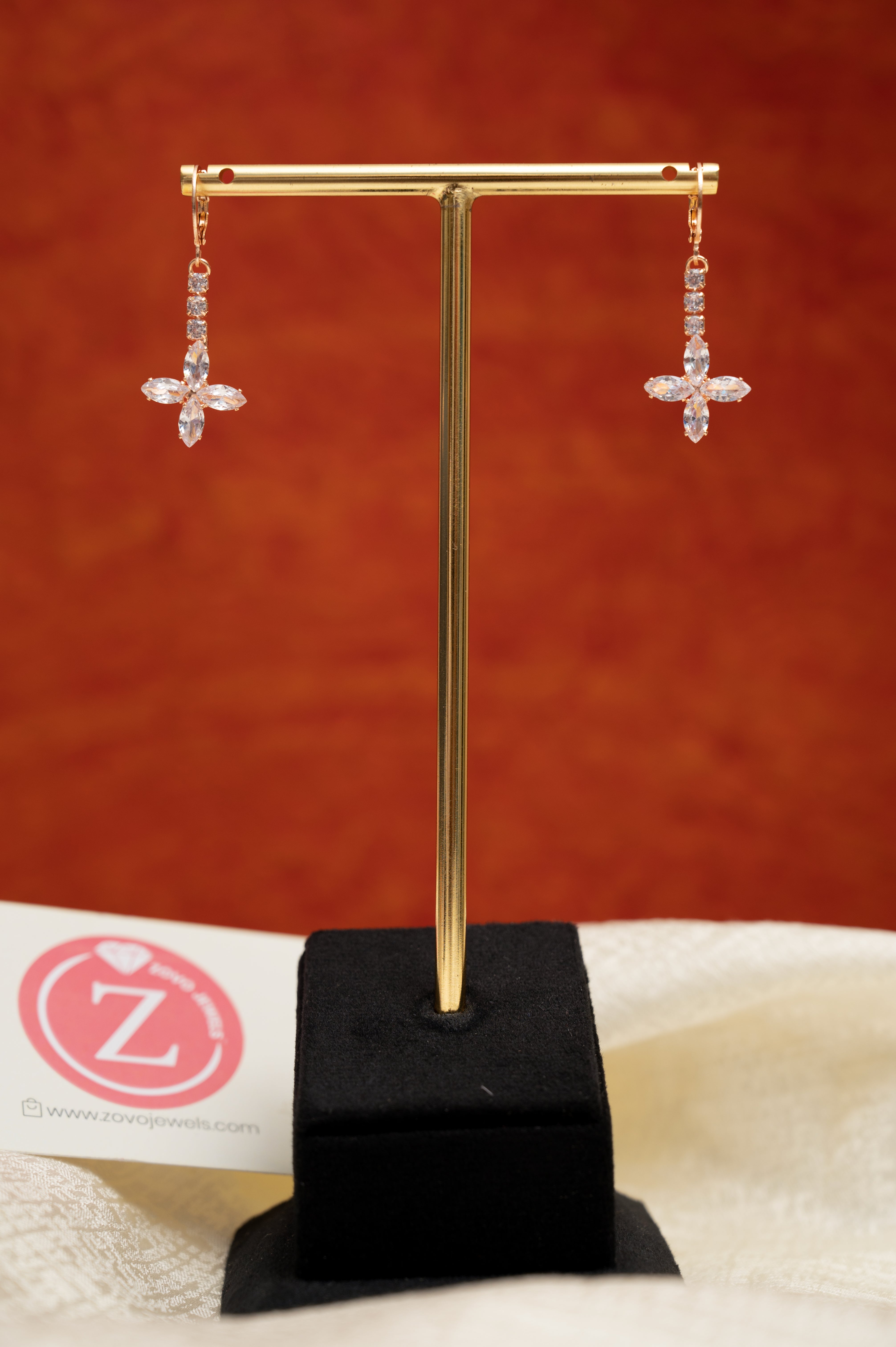 Rose Spark Earrings Cubic Zirconia Alloy Clip-on Earring, Drops & Danglers, Earring Set