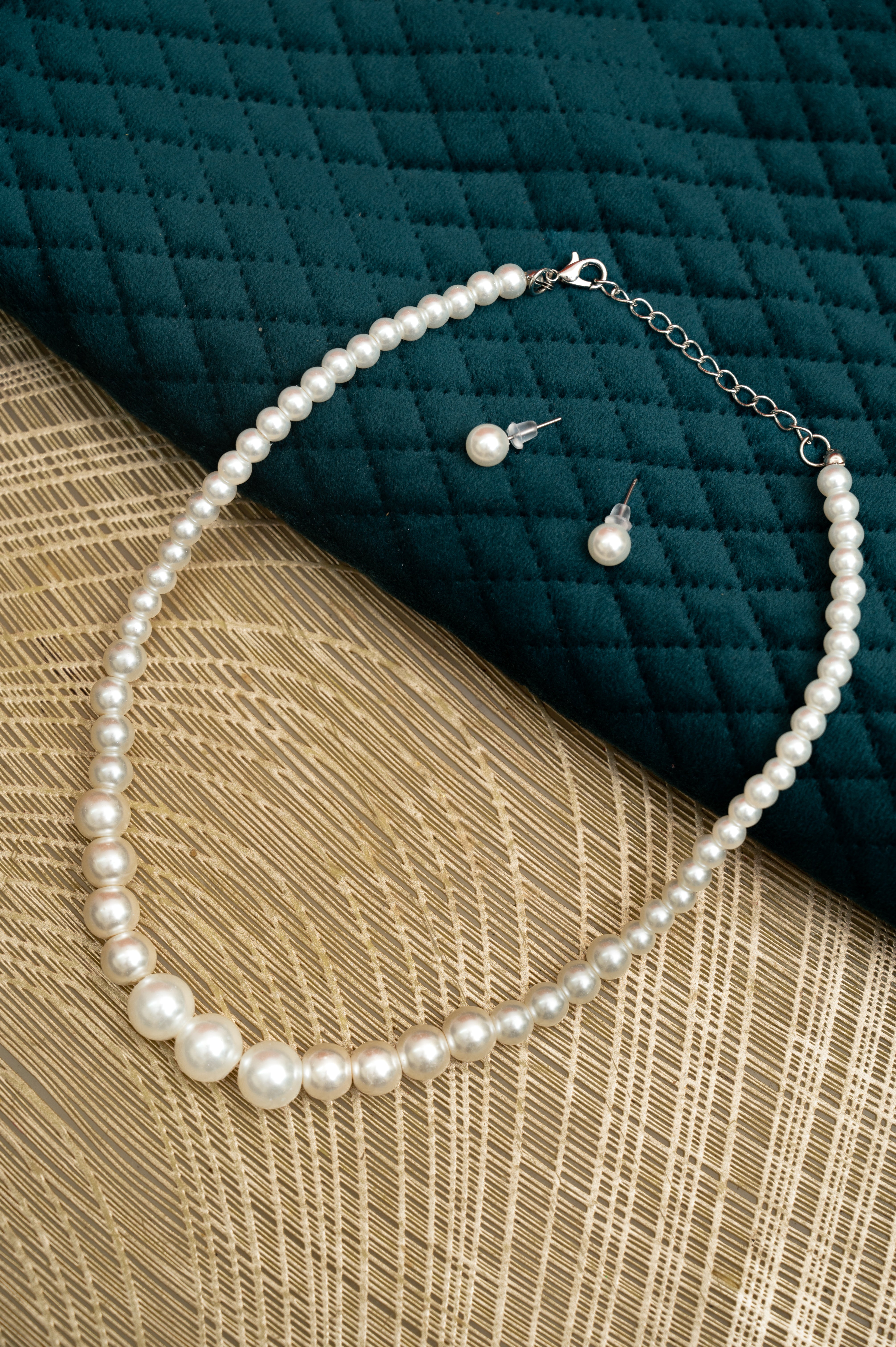 Classic White Pearl Necklace & Stud Earrings Set