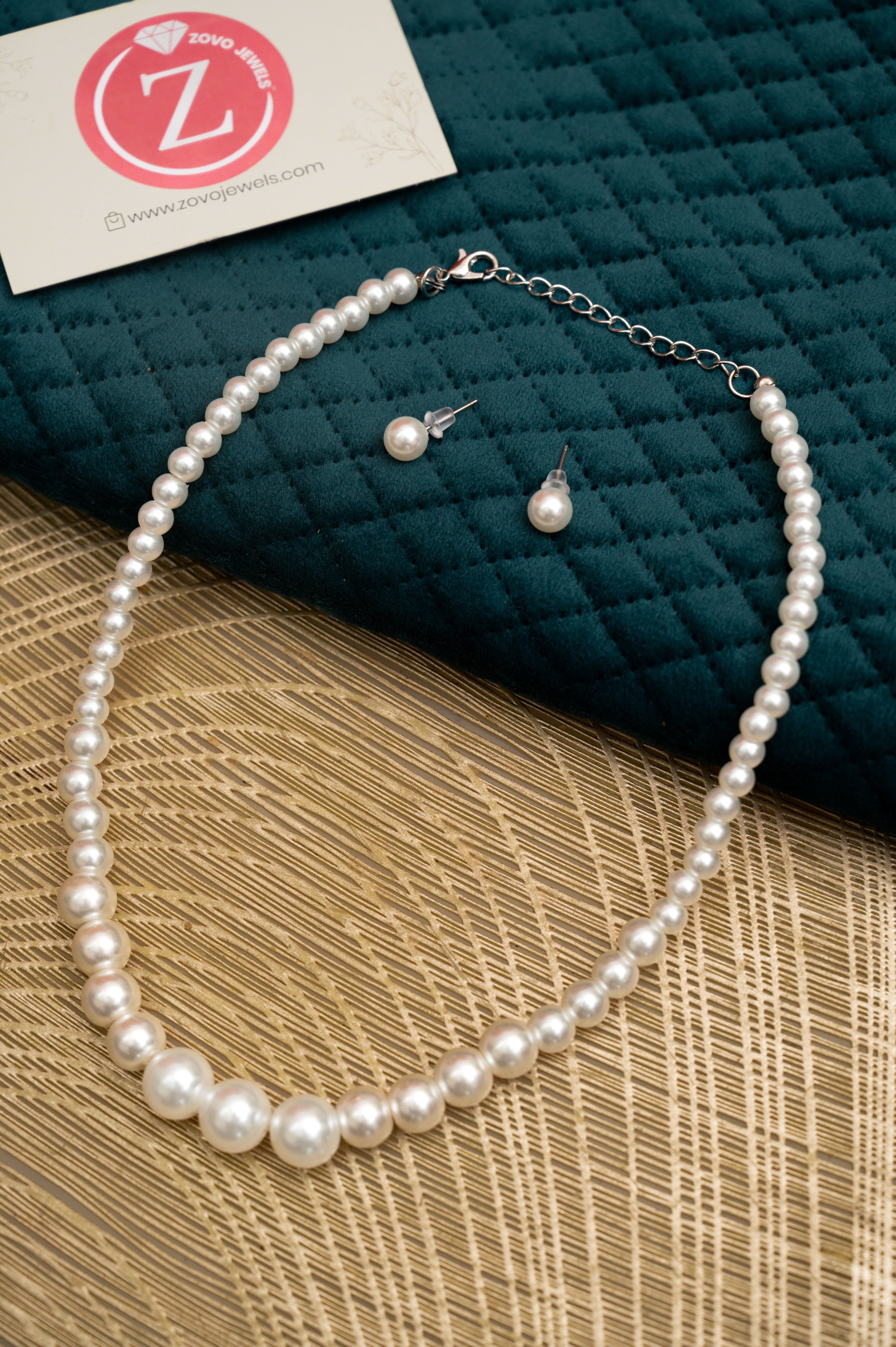 Classic White Pearl Necklace & Stud Earrings Set