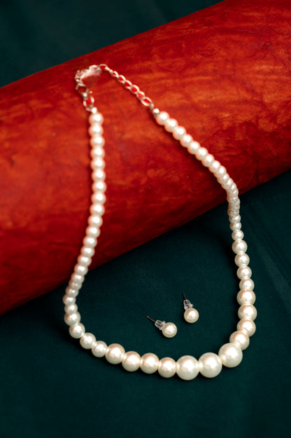 Classic White Pearl Necklace & Stud Earrings Set