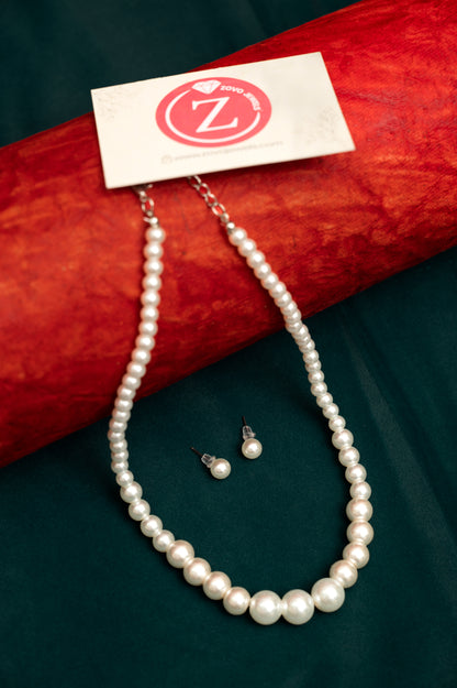 Classic White Pearl Necklace & Stud Earrings Set