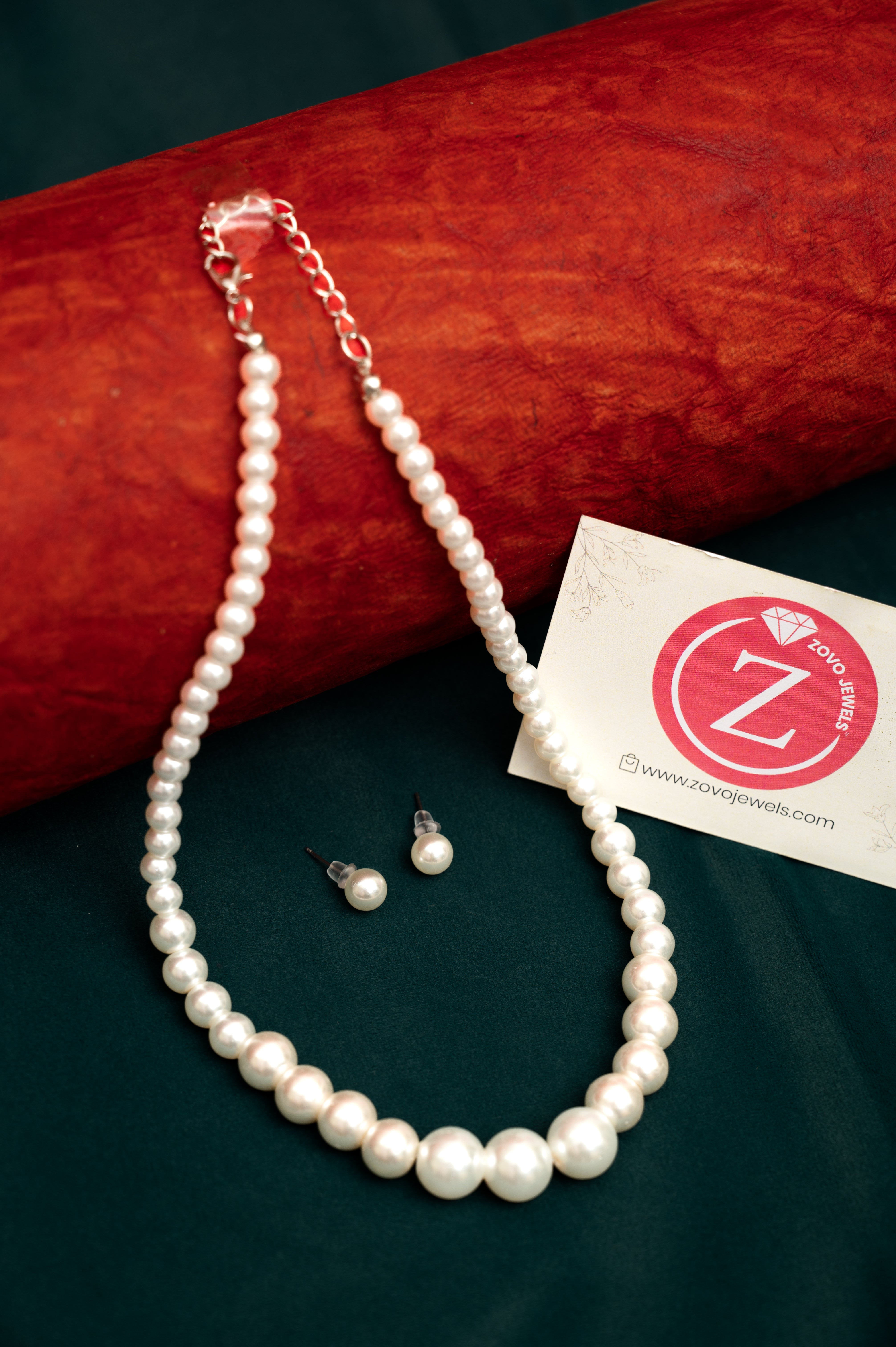 Classic White Pearl Necklace & Stud Earrings Set