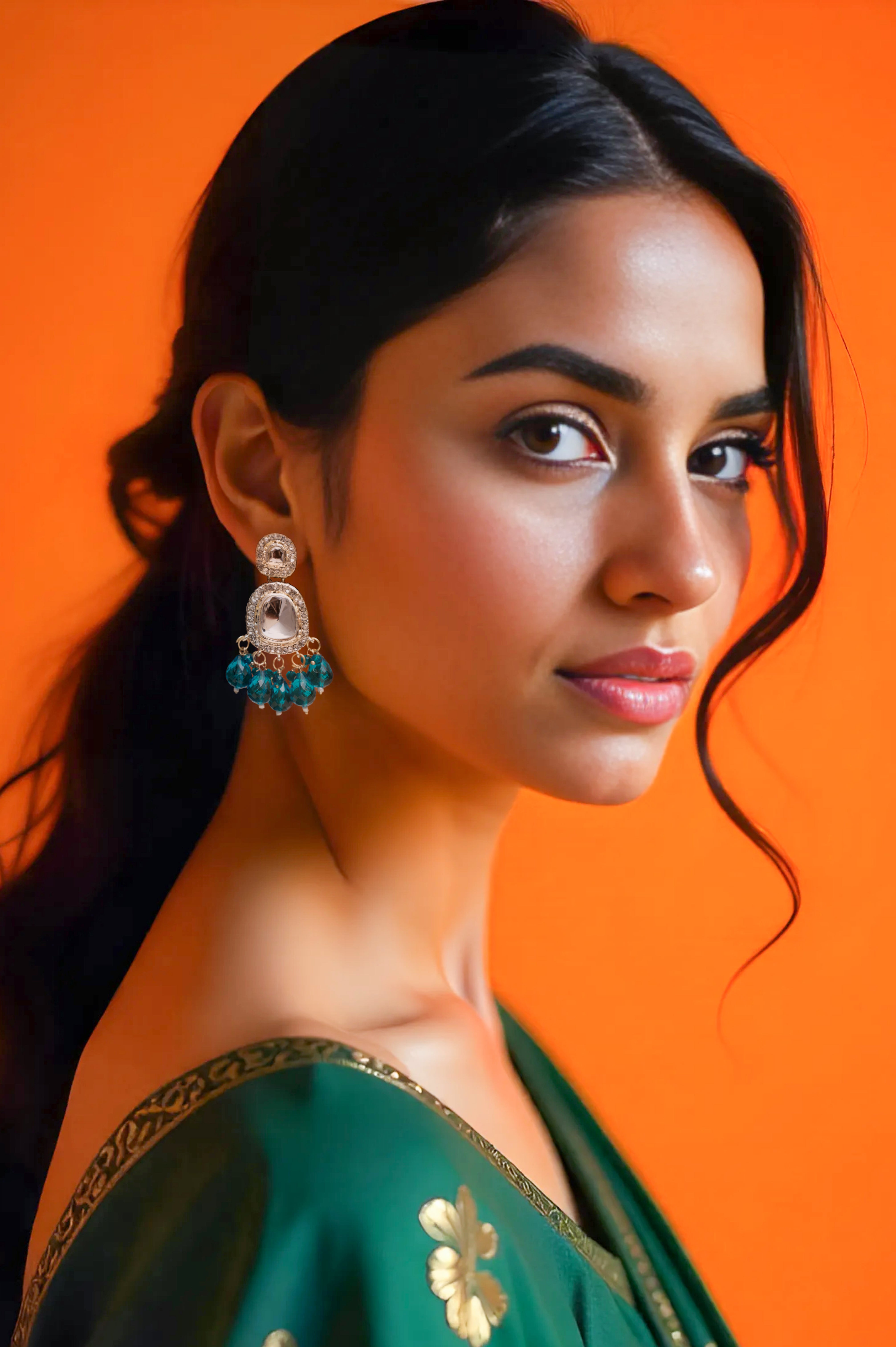 Sea Green Brass Jhumki Earring, Drops & Danglers