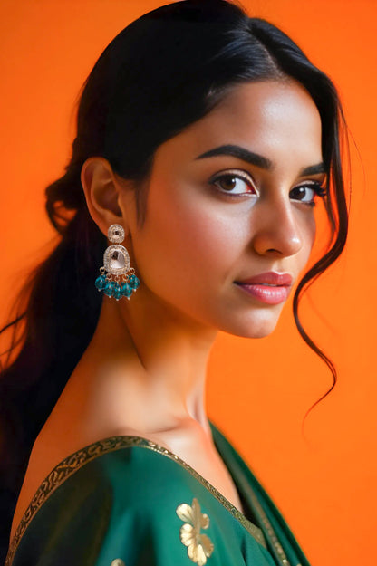 Sea Green Brass Jhumki Earring, Drops & Danglers