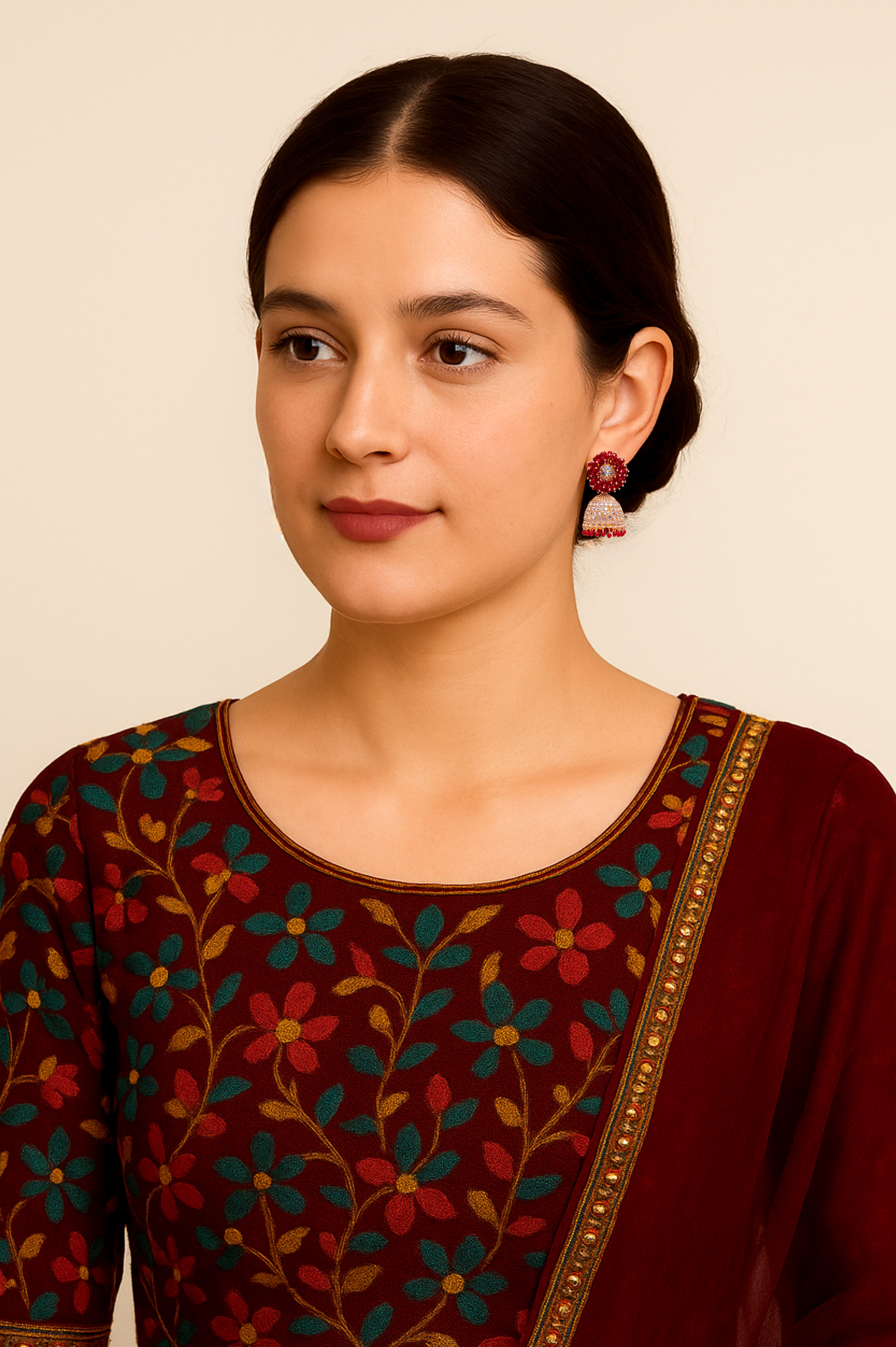 Red Earring Jhumki Set