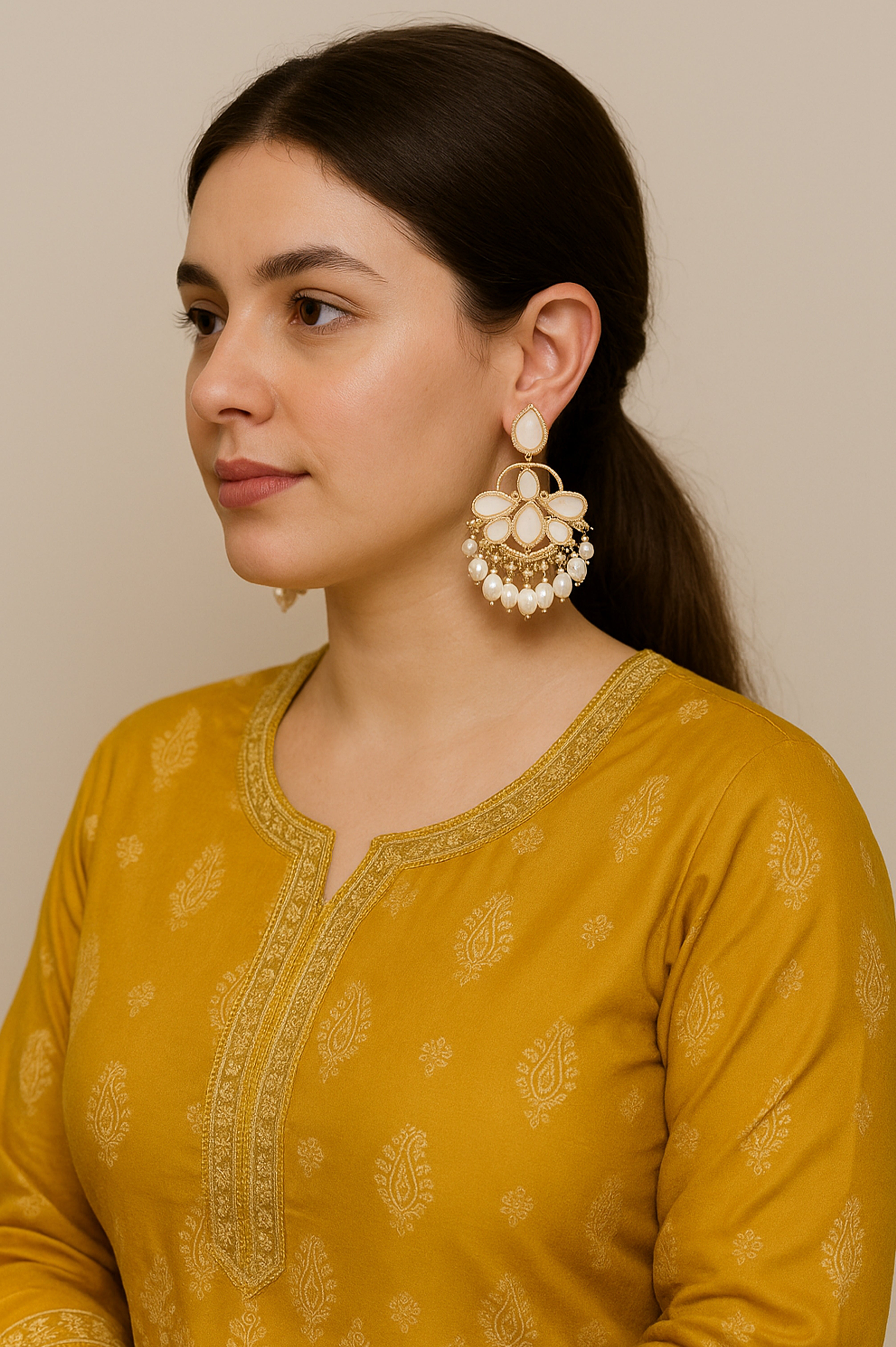 Moonstone Brass Jhumki Earring, Earring Set ZJ110-12
