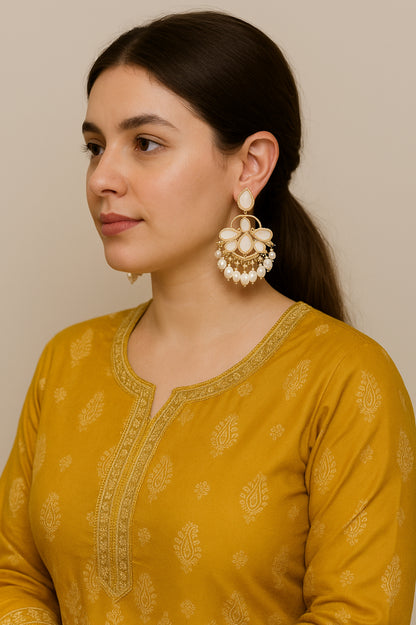 Moonstone Brass Jhumki Earring, Earring Set ZJ110-12
