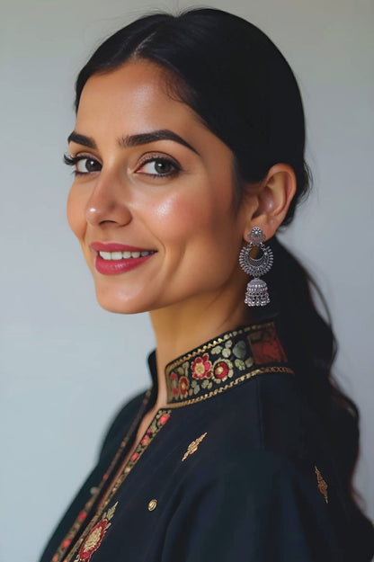 Traditional Oxidized Silver Jhumka Earrings