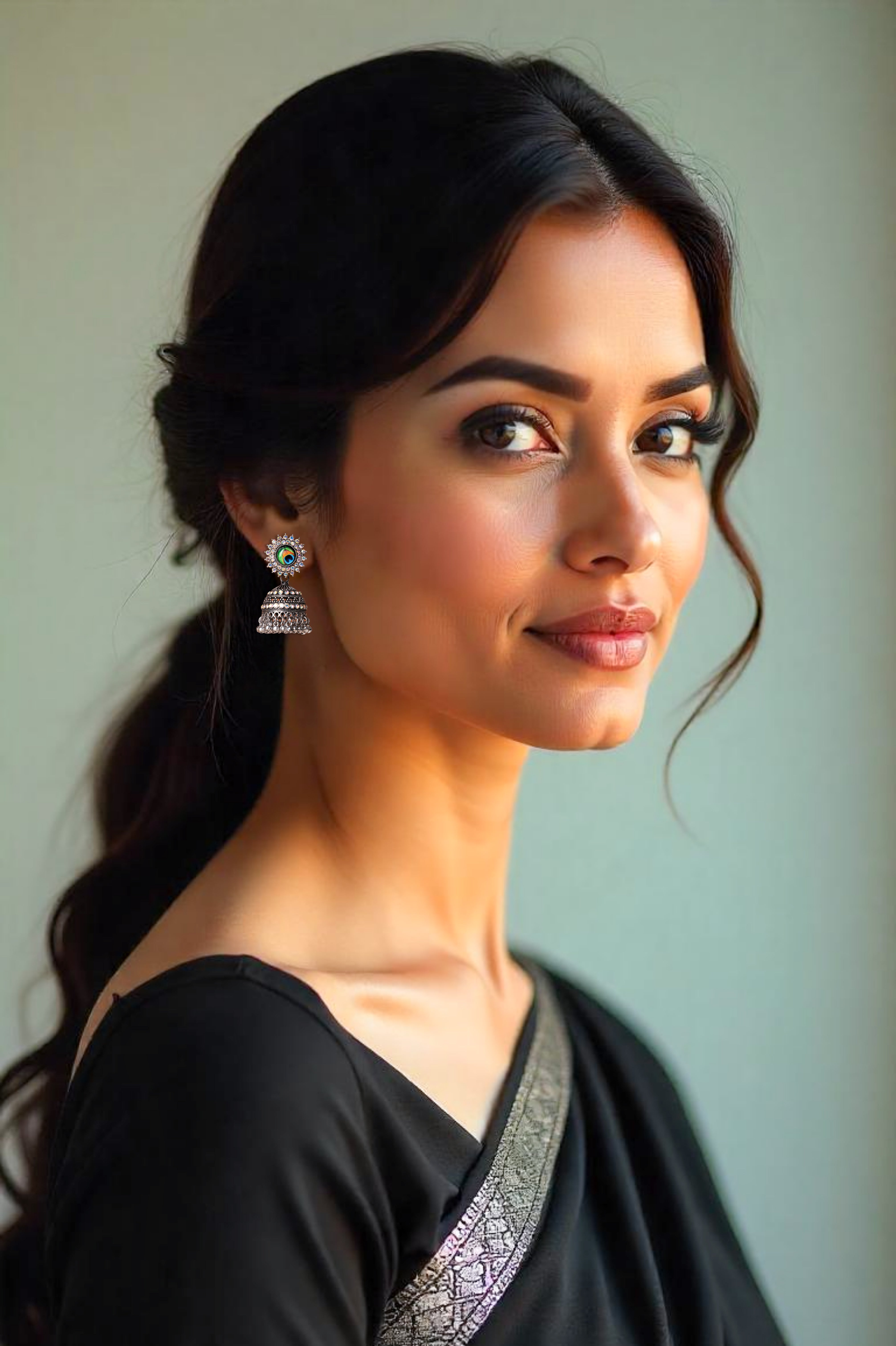 Jhumka Earrings with Peacock Feather Stud Design