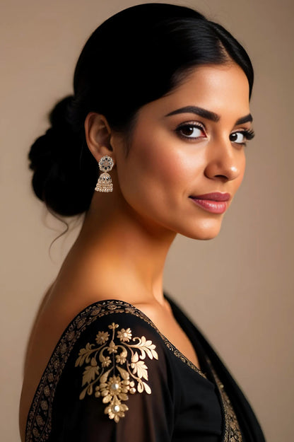 Rose Gold With Black Stone Jhumka Earrings