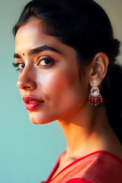 Red Brass Jhumki Earring, Drops & Danglers