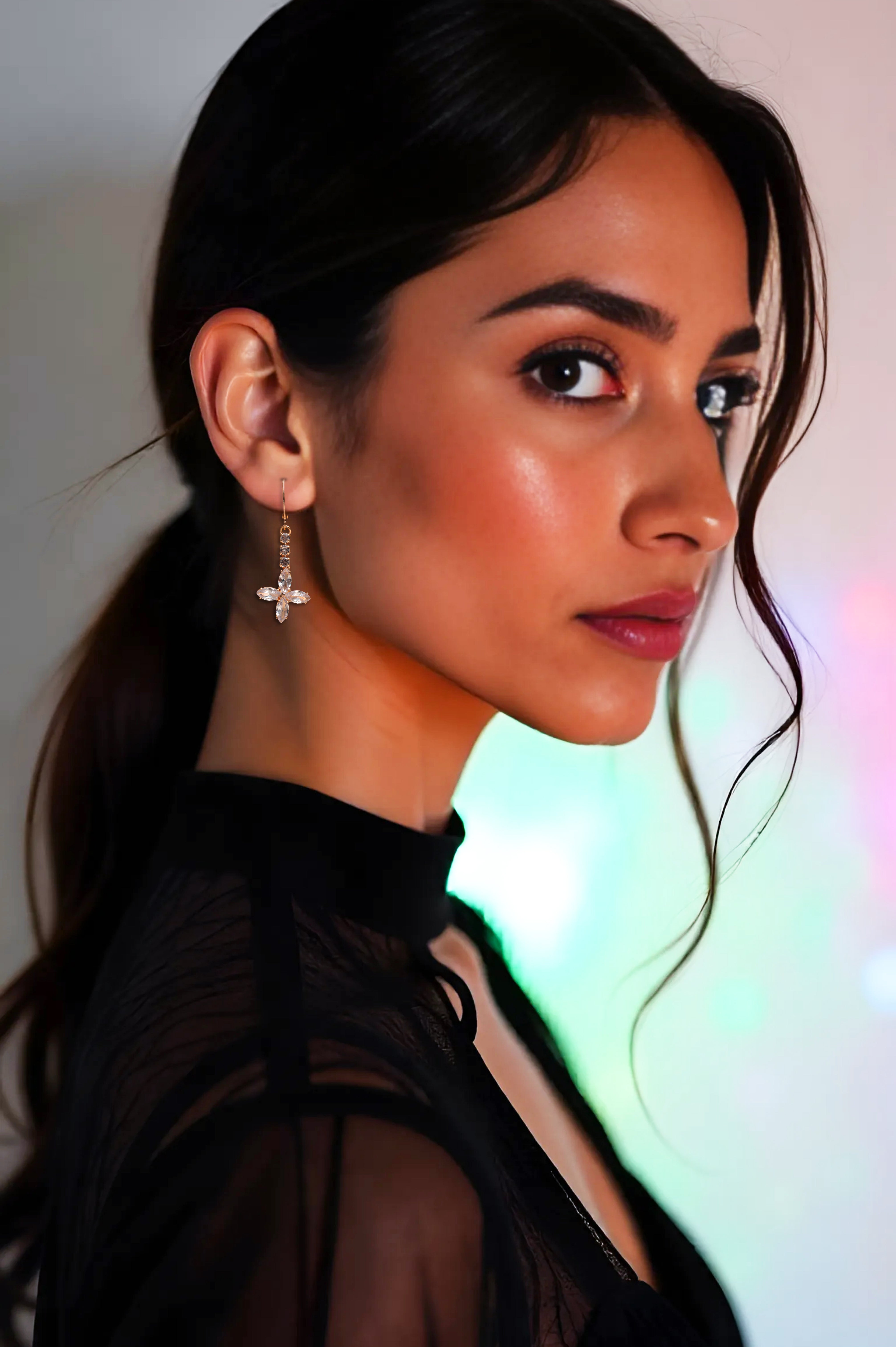 Rose Spark Earrings Cubic Zirconia Alloy Clip-on Earring, Drops & Danglers, Earring Set