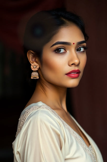 Peach Color Earring Set, Jhumki Earring