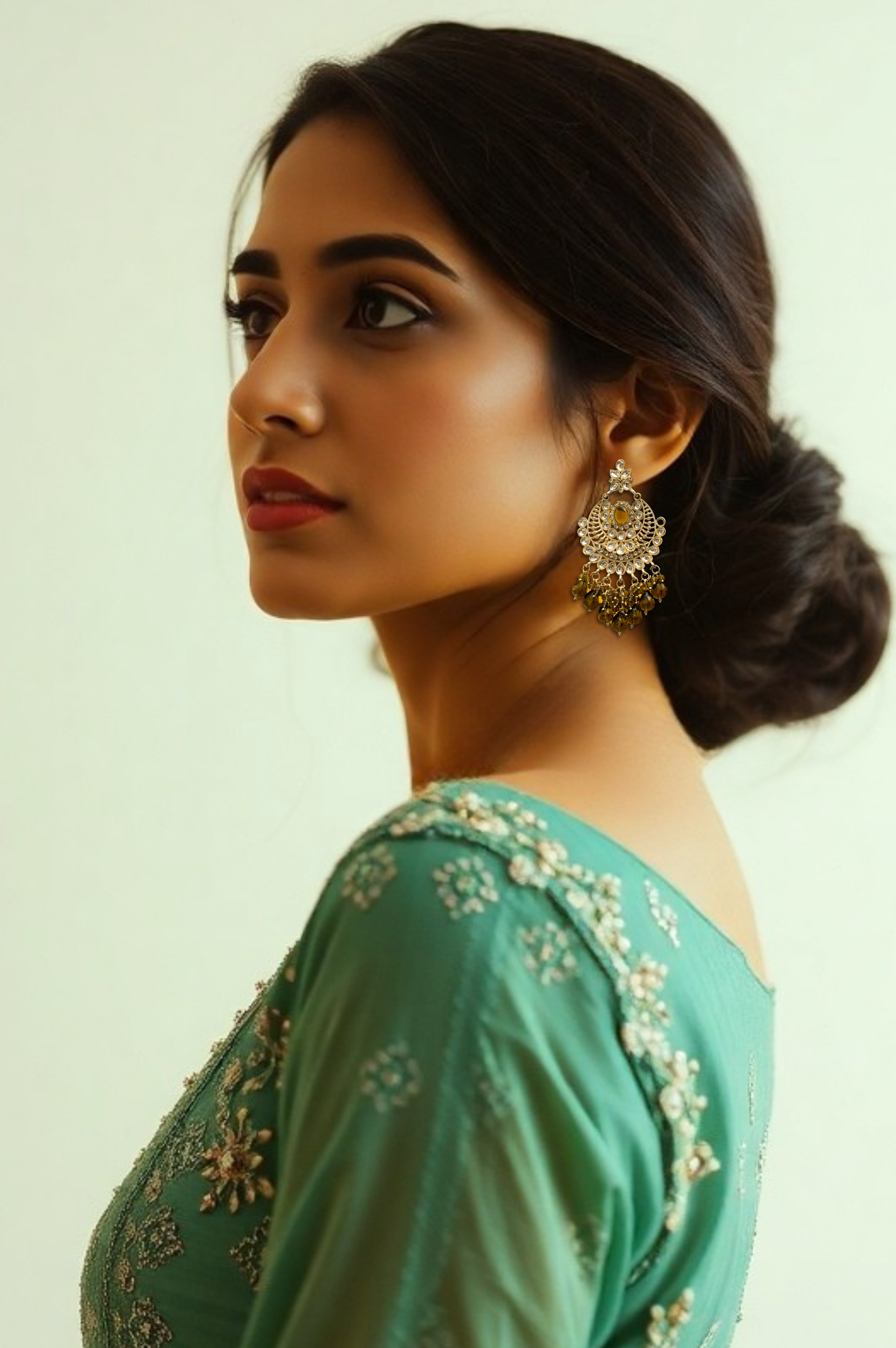 ELEGANT POLKI EARRINGS WITH STONES Brass Jhumki Earring, Earring Set