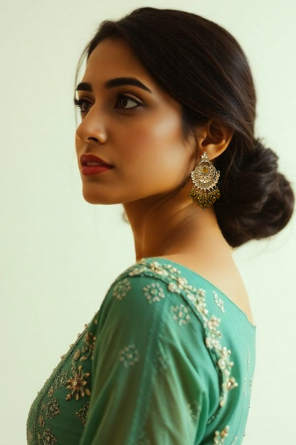 ELEGANT POLKI EARRINGS WITH STONES Brass Jhumki Earring, Earring Set