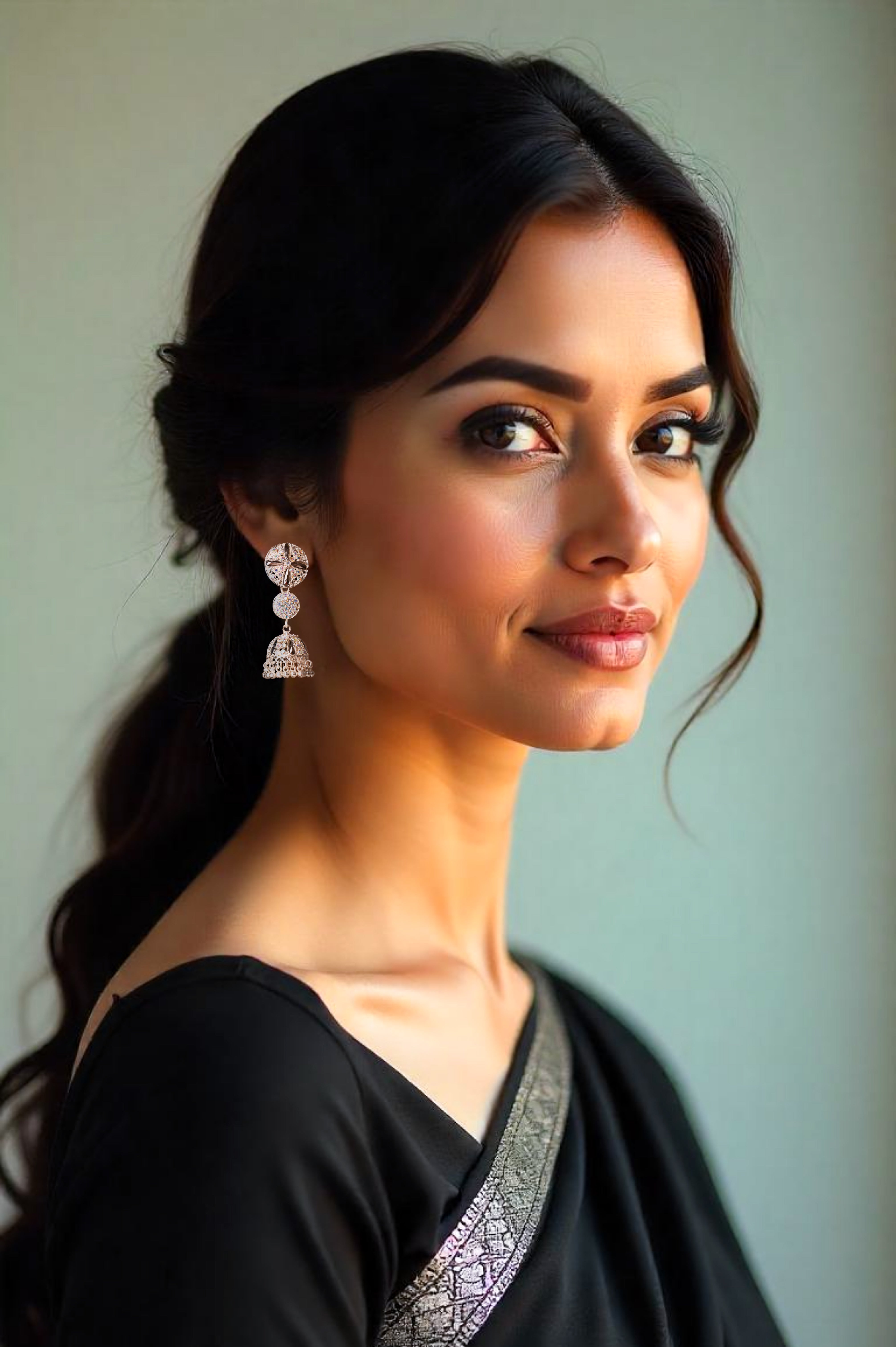 Black Enamel Finish Jhumki Earring Set