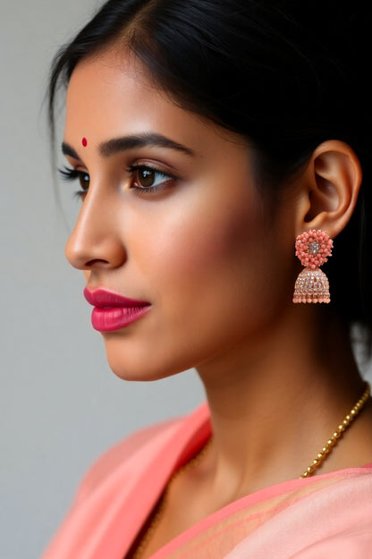 Pink Earring Set, Jhumki Earring