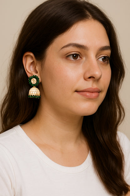 Dark Green Earring Set, Jhumki Earring