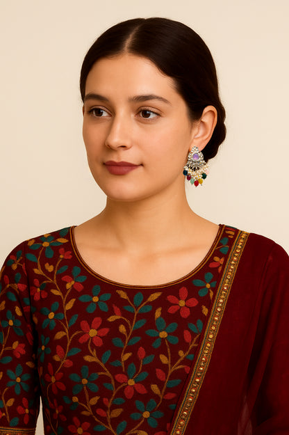 ELEGANT POLKI EARRINGS WITH DROP PEARLS Brass Earring Set, Jhumki Earring